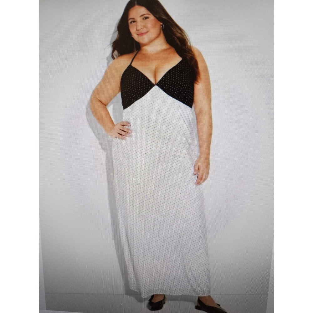 NWT Wild Fable Sleeveless Black/White Polka Dot Halter Lined Maxi Dress, XXL